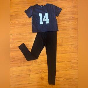 Sporty Navy 14 Cropped Tee & Black Leggings Set Size Small